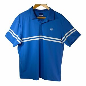 Sergio Tacchini Supermac Polo Short Sleeve Shirt Blue White Stripes XL Tennis